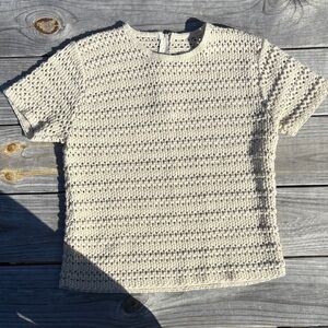 Beige short sleeve crochet knit top